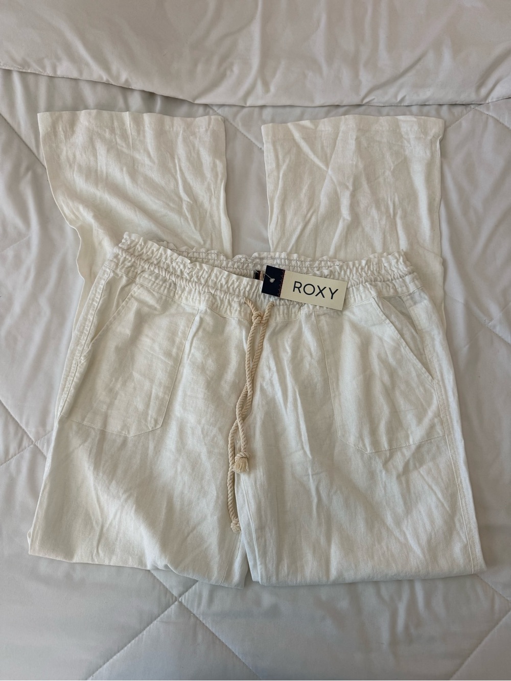 NWT Roxy Lightweight White Linen Pants with Drawstring